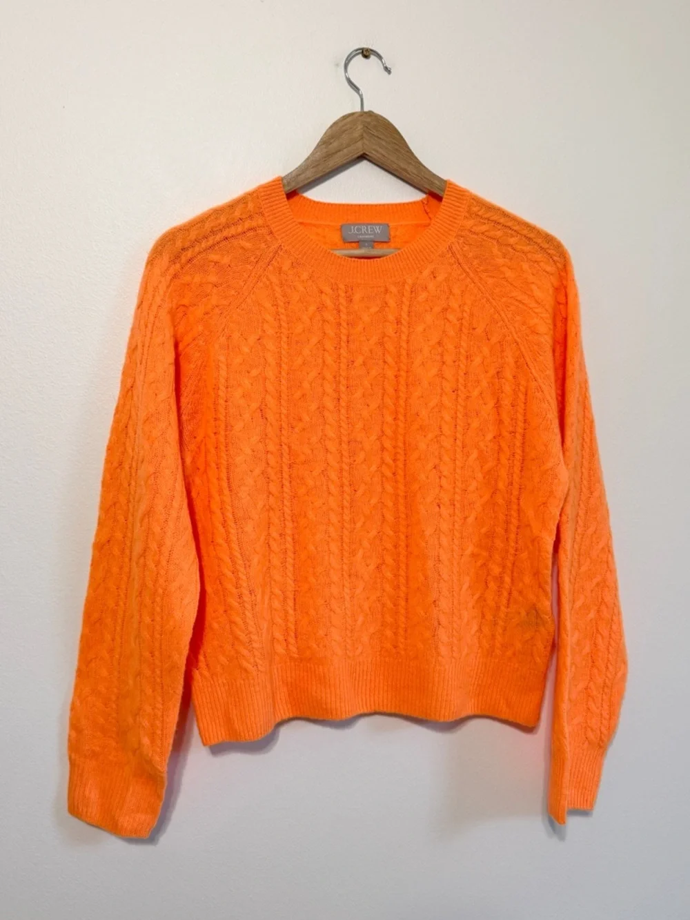 J. Crew Orange Cable-Knit Crewneck Sweater